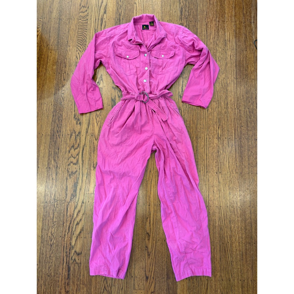 Vintage 80s Lizsport Hot Pink Utility Jumpsuit Cotton Boiler Suit Petite S